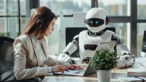 business-woman-robot-working-office-desk